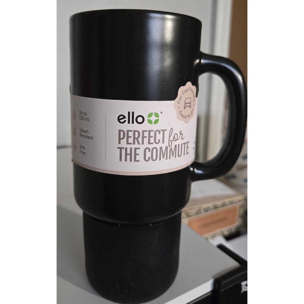 Ello Commute 18oz Ceramic Travel Mug Silicone Boot Black Matte 775-0715-400